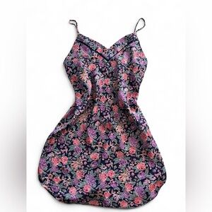Vintage Floral Mini slip Dress - Purple and Pink